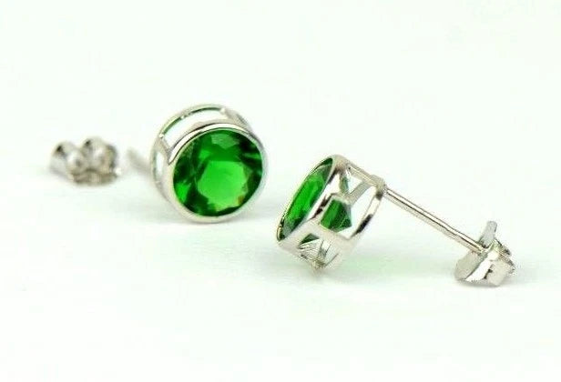 14K Round Bezel Set 5mm White Gold Birthstone Earrings
