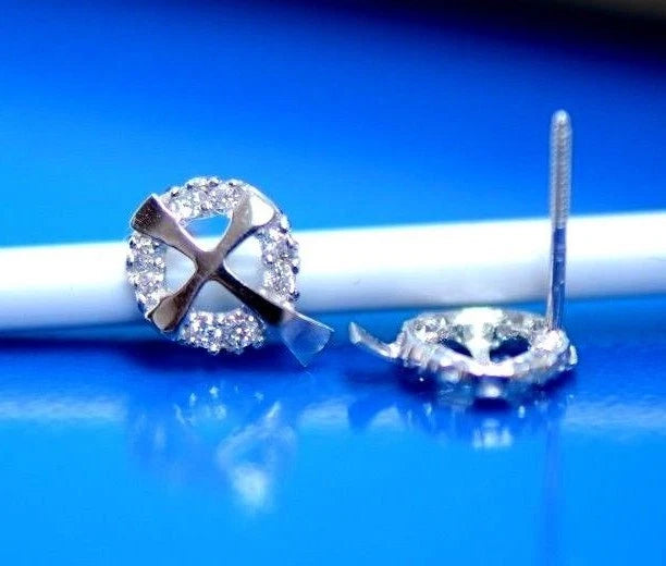 14K White or Yellow Gold Cross CZ Stud Earrings