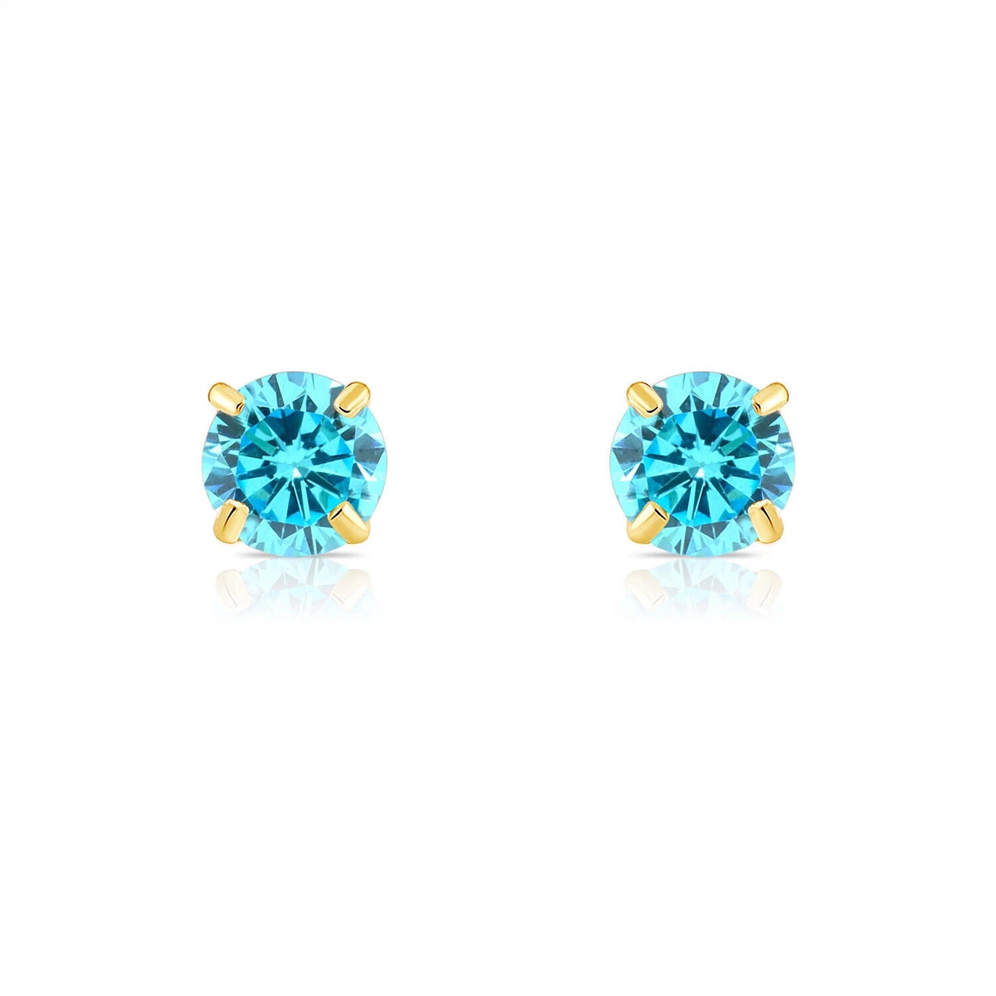 14K Yellow Gold 4mm Round Shaped Birthstone Stud Push Back Earrings for Women