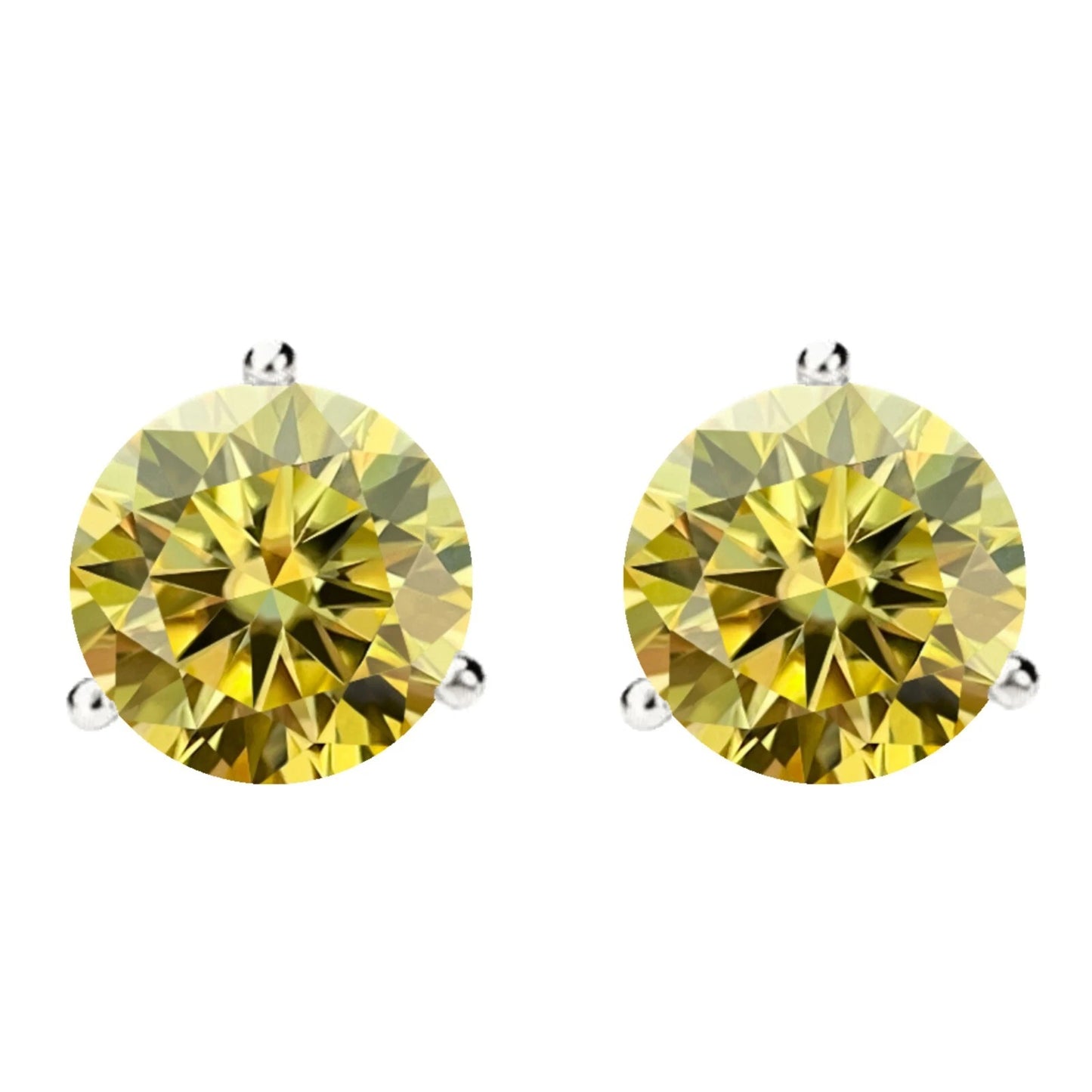 14KGold GRACertifiedD-VVS1 LemonYellow Moissanite Martini PushBack Stud Earrings