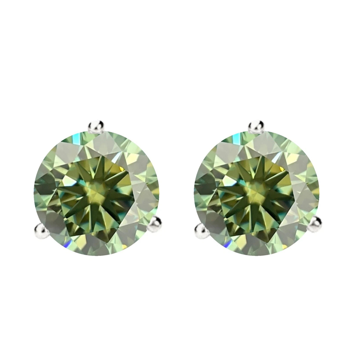 14KGold GRACertifiedD-VVS1 Green Moissanite Martini Push Back Stud Earrings