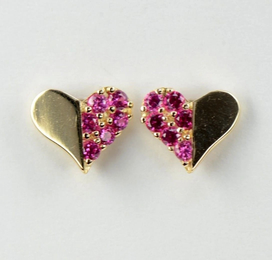 14K Yellow & White Gold Beautiful Heart Shape CZ Stud Earrings for Women