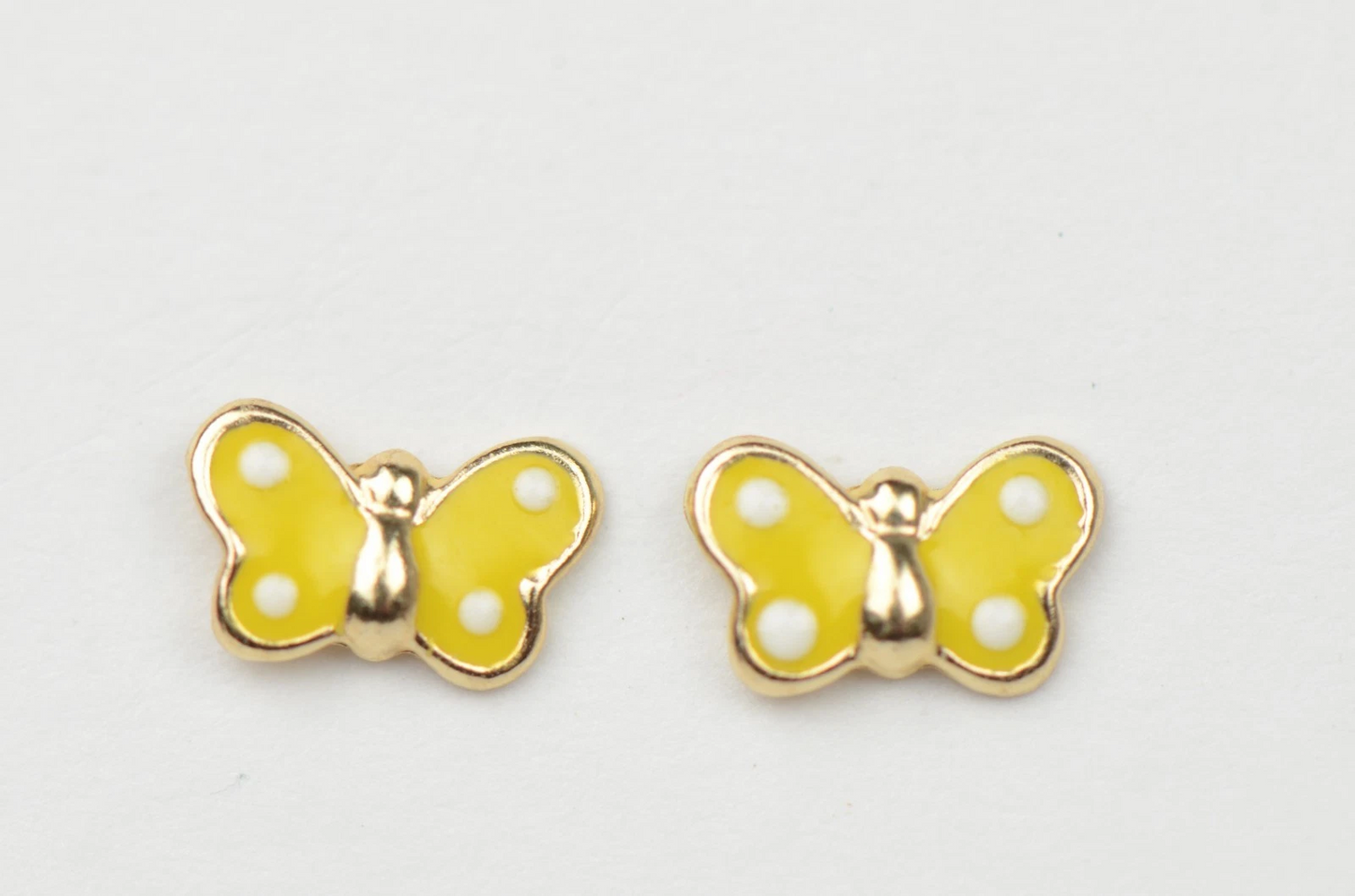 Gold 14k Yellow Enamel Butterfly Baby Earrings with Screw Back