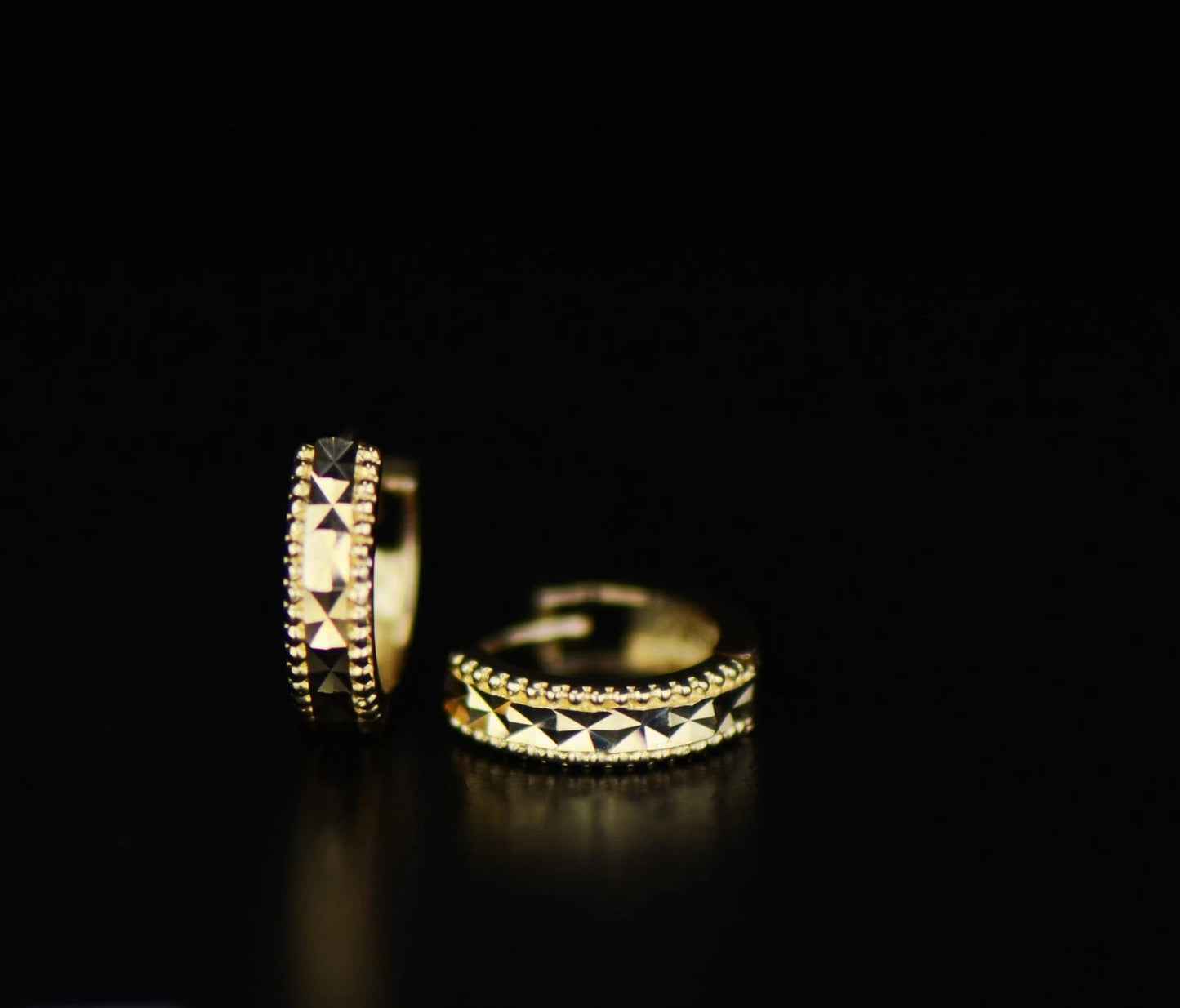 14k Yellow and White Gold CZ Cut Huggie Hoop Earrings