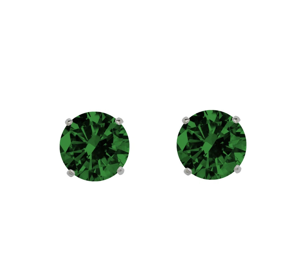 14K Solid White Gold 3mm Round Birthstone Stud Earrings with screw back