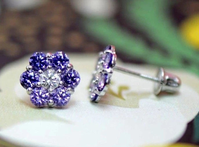 14k White Gold Flower Stud Earrings with Screw Back