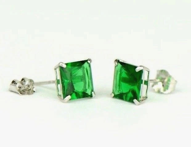 14k White Gold Solid Square Princess Cut Birthstone 6MM CZ Stud Earrings