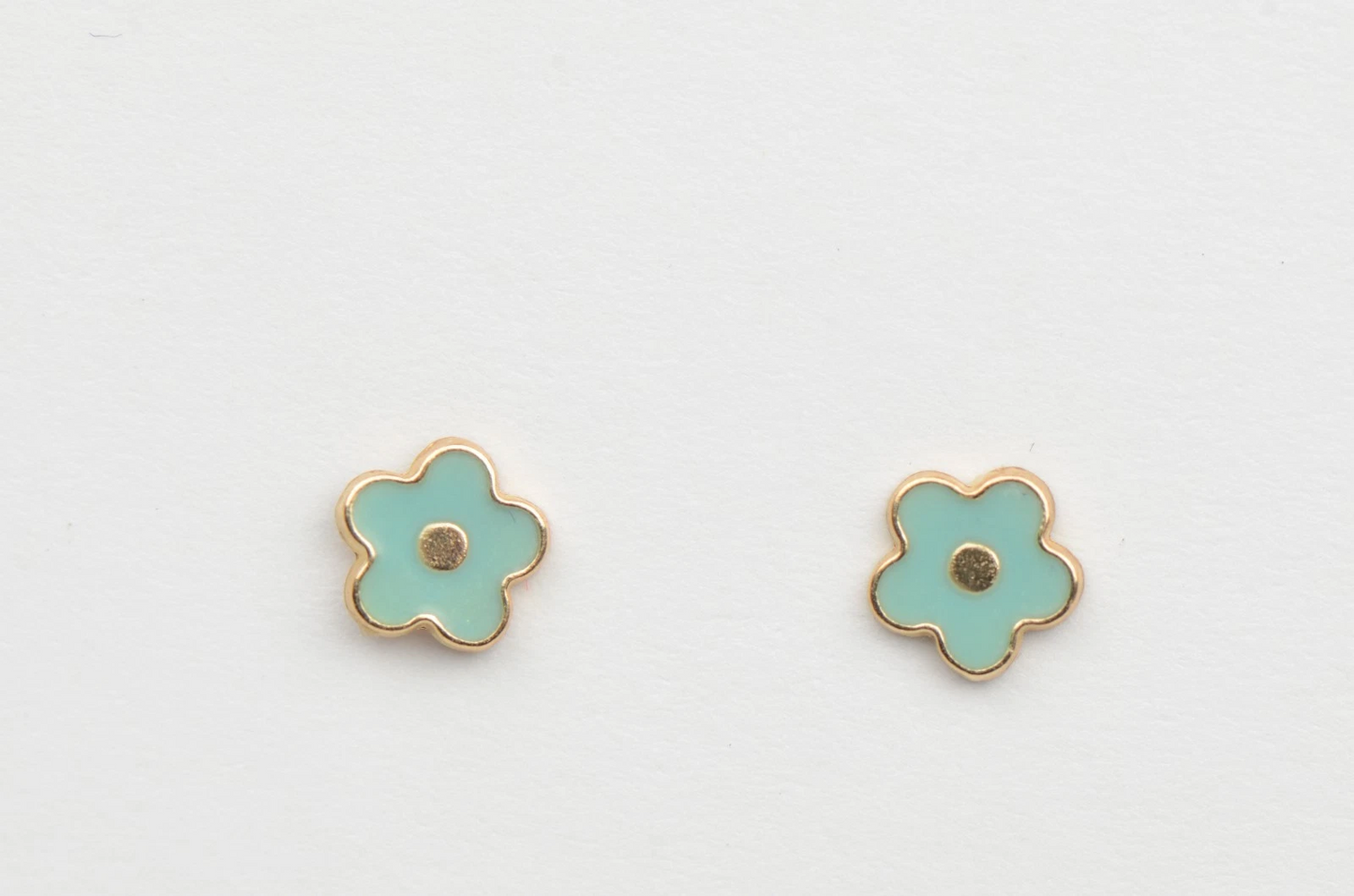 14k Yellow Gold Enamel Flower Screw Back Baby earrings