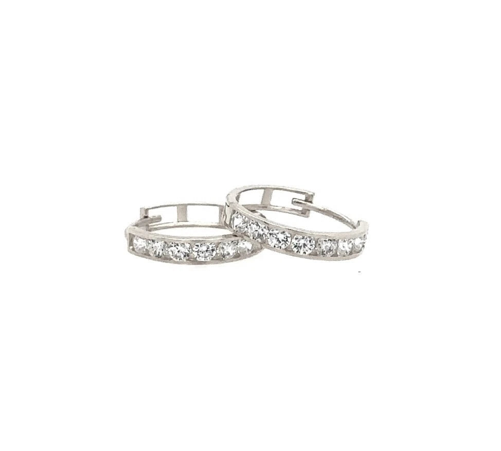 14K White Gold Huggie High Shine Polish Hoop Earrings