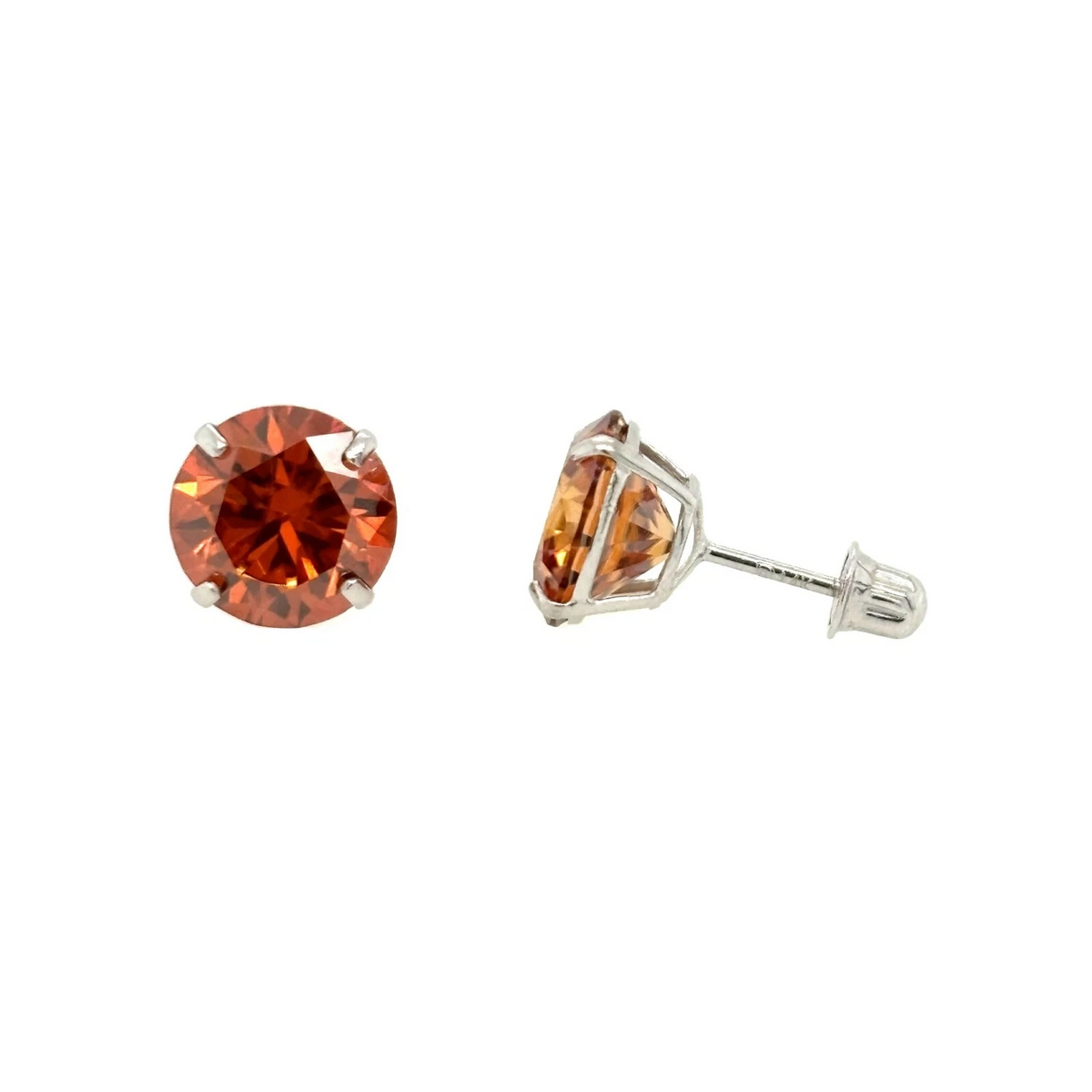 14K Gold GRA Certified D-VVS1 Round Orange Moissanite  Studs Earrings Screw Back