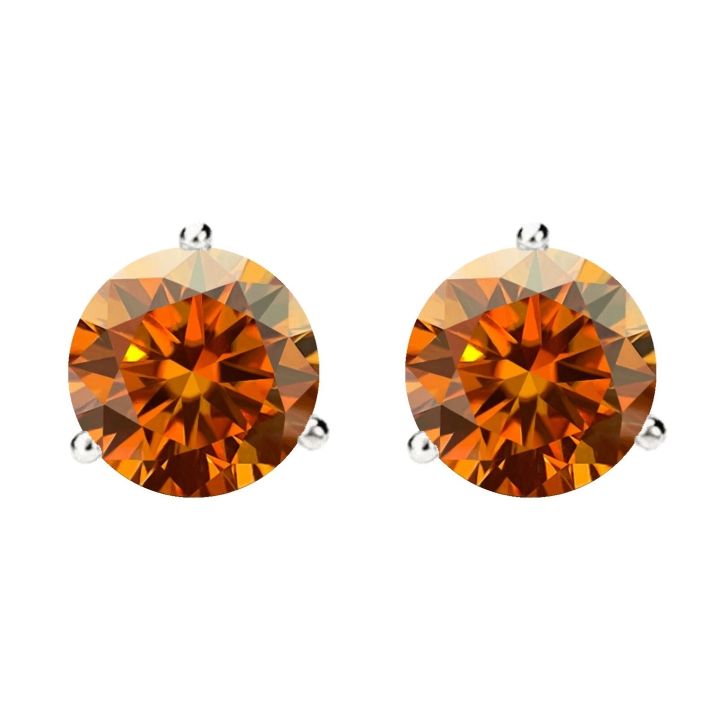 14KGold GRACertifiedD-VVS1 Orange Moissanite Martini PushBack Stud Earrings