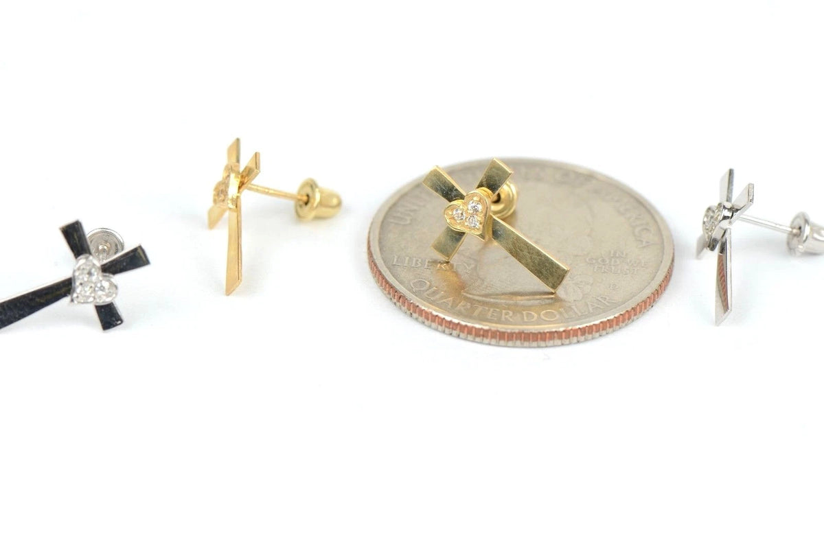 14K Yellow or White Gold Heart CZ Cross
