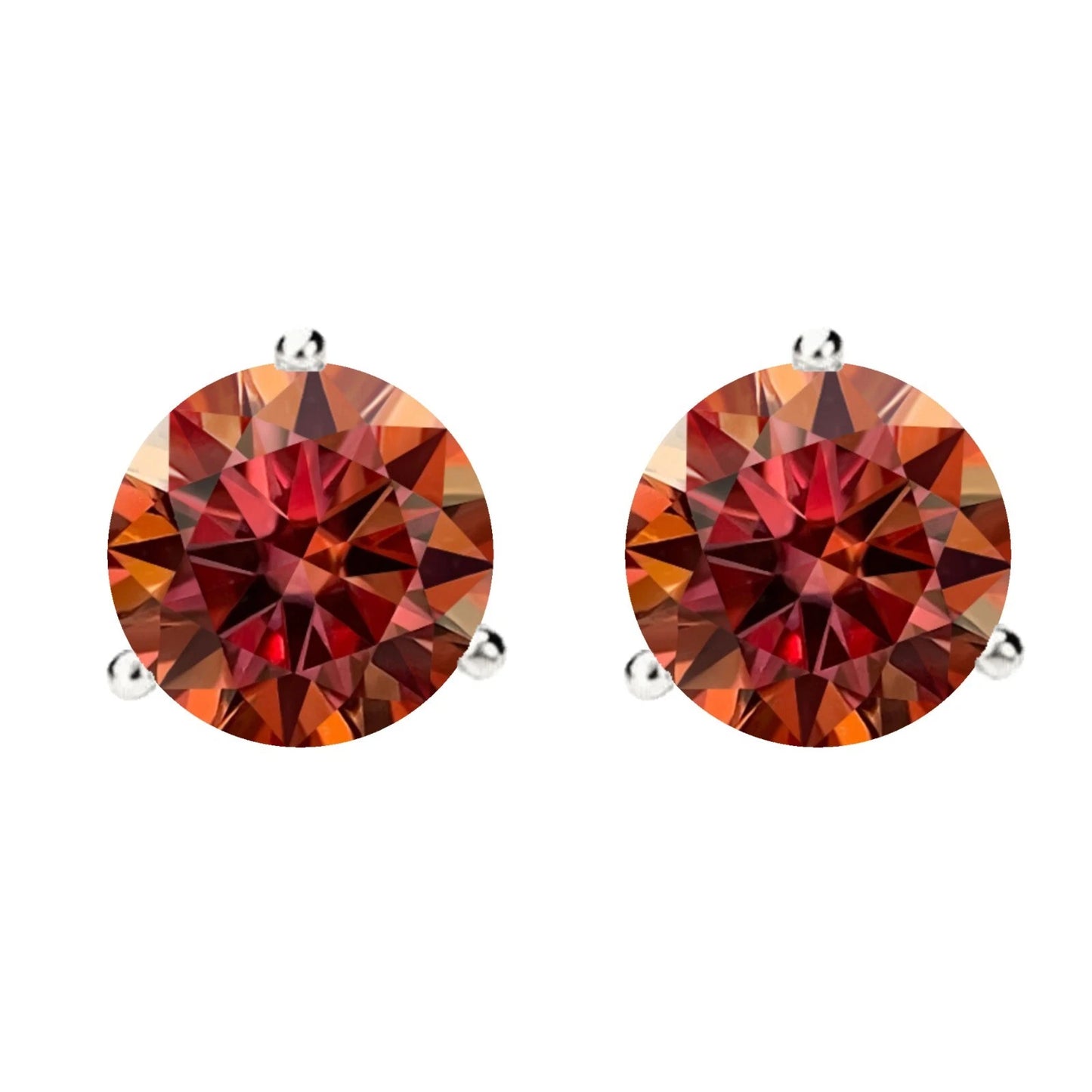 14KGold GRACertifiedD-VVS1 Watermelon Red Moissanite Push Back Stud Earrings