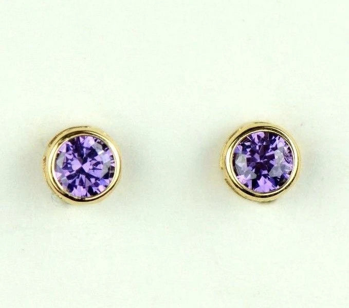14K Round Bezel Set 4mm Yellow Gold Birthstone Earrings
