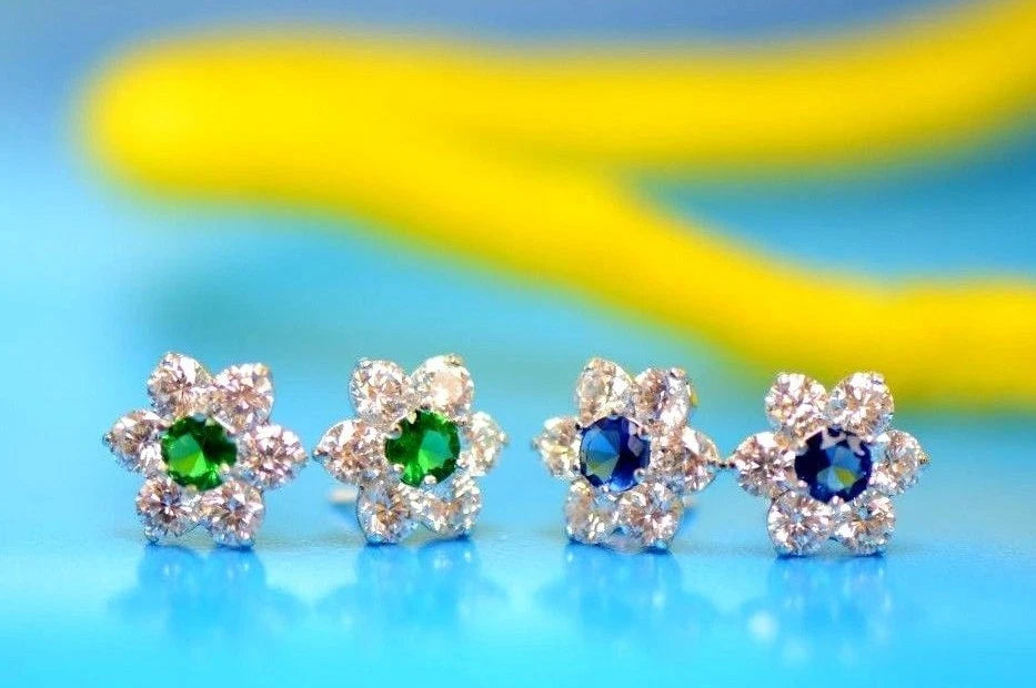 14k White Gold Flower Stud CZ Earrings screw back
