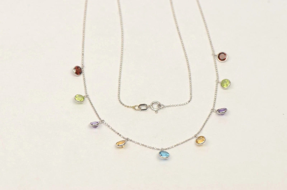 14k White Gold Round Multi-color CZ by the yard 18" Cleopatra Necklace