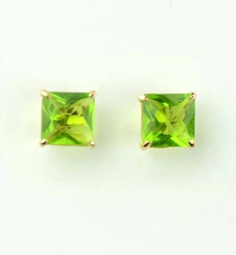 14k Yellow Gold Solid Square Princess Cut Birthstone 6MM CZ Stud Earrings