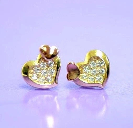 14K White Yellow Gold Heart Shape Cubic Zirconia Stud Earrings