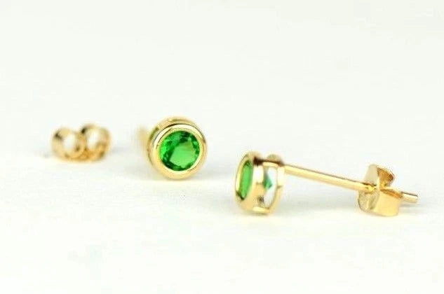 14K Round Bezel Set Yellow Gold 3mm Birthstone Earrings 3MM