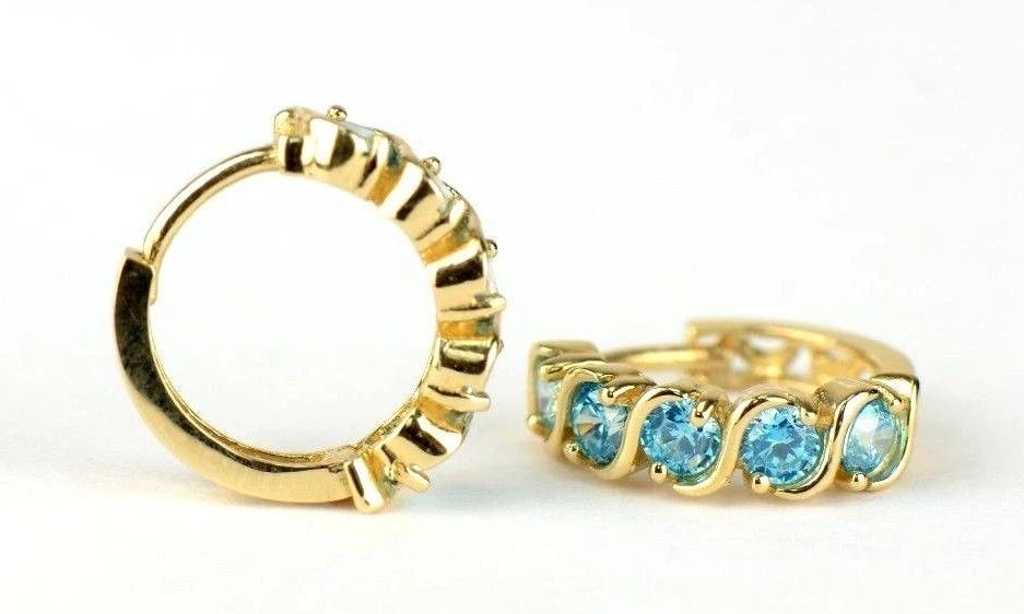 14k Yellow Gold Fancy Huggie Hoop CZ Earrings
