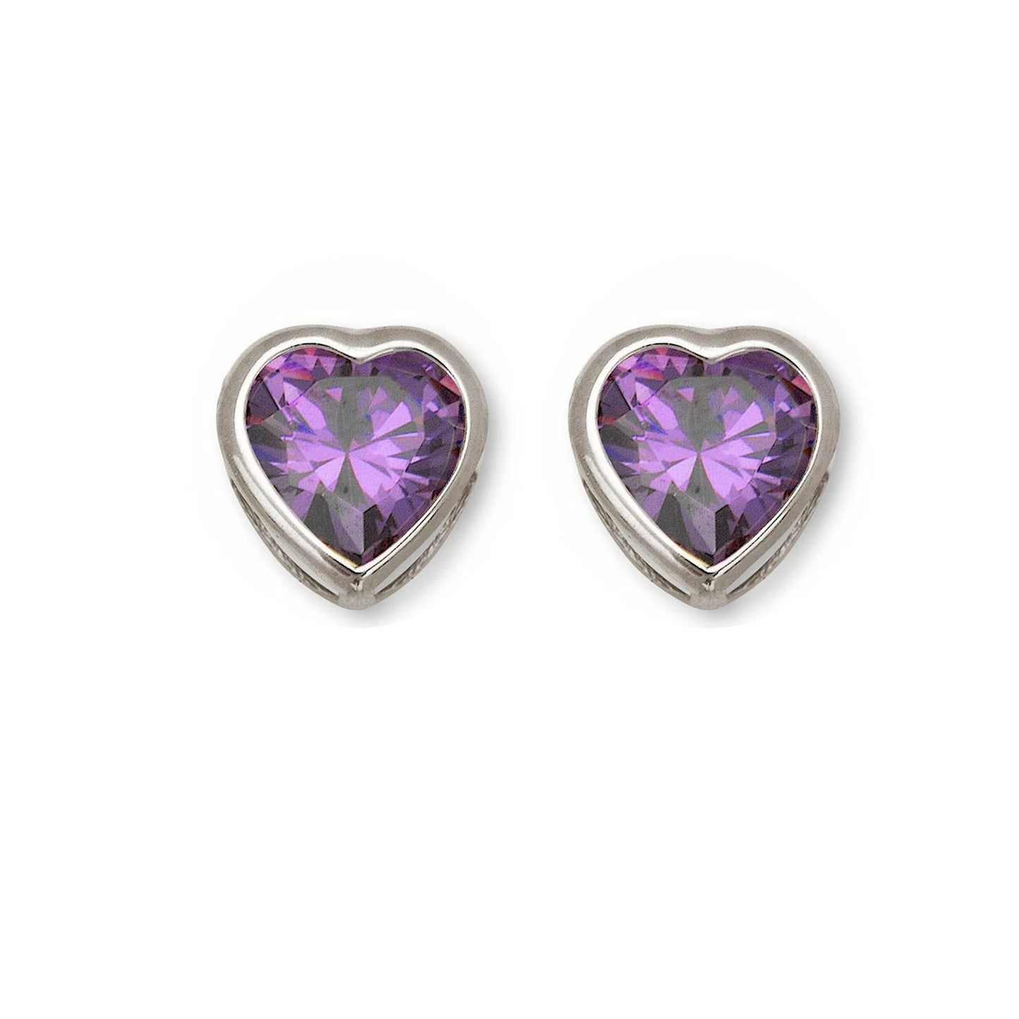 14k Solid White Gold Heart Birthstone Stud Earrings 6mm X 6mm