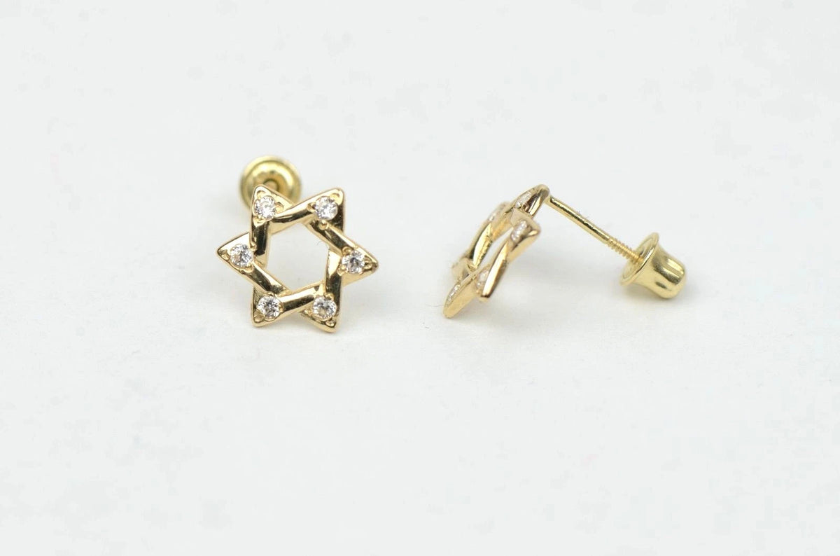14k Yellow Gold Star of David Stud Earrings