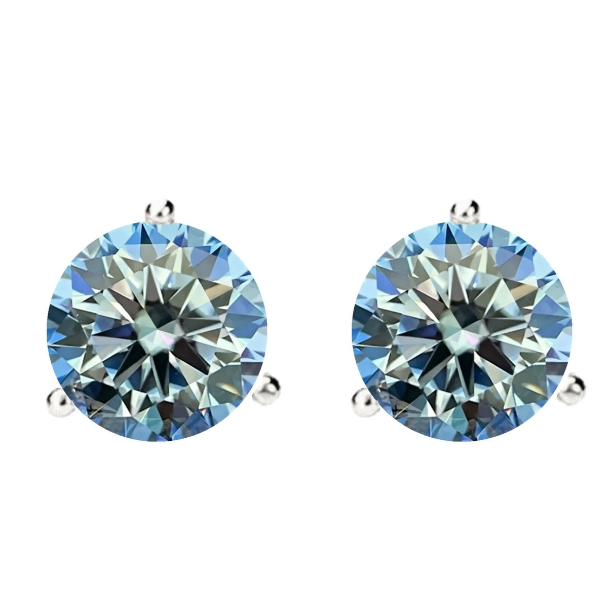 14KGold GRA CertifiedD-VVS1 Ocean Blue Moissanite Martini PushBack Stud Earrings