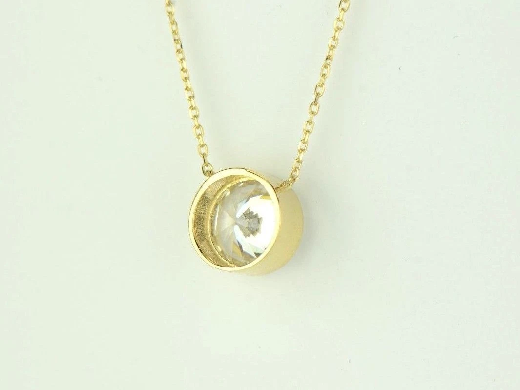 2ct Round Solitaire Pendant Necklace Bezel Set Chain 14K Yellow/White/Rose Gold