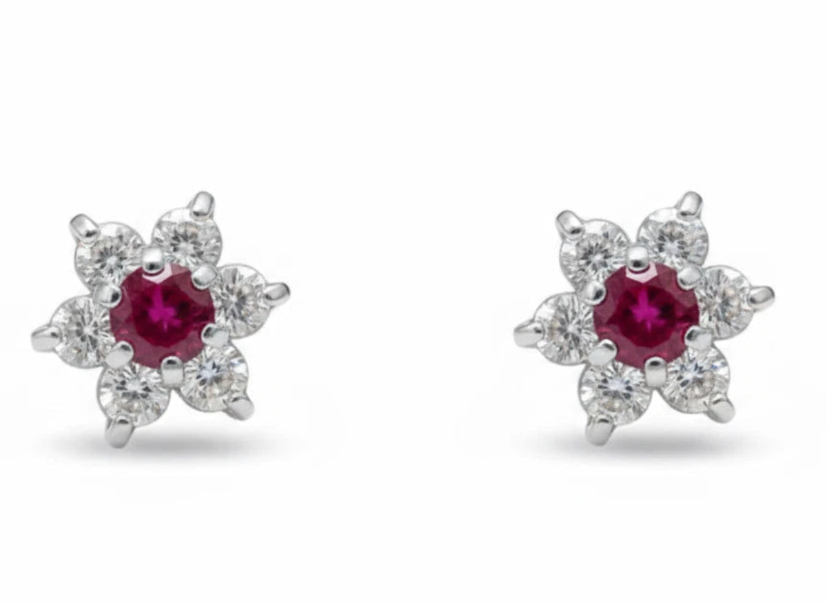 14k White Gold Beautiful Flower Shaped Stud Earrings for Women