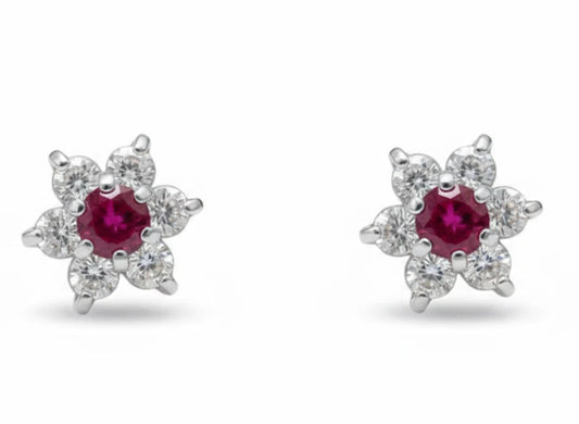 14k White Gold Beautiful Flower Shaped Stud Earrings for Women