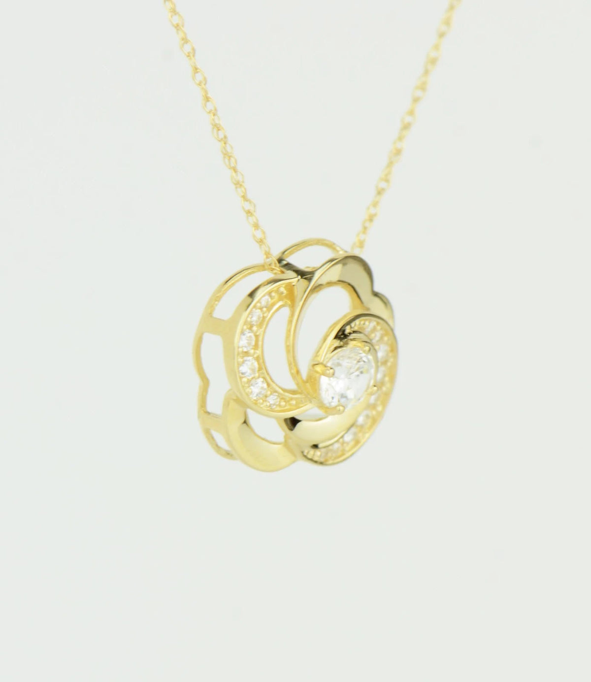 14k Yellow and White Gold CZ Flower Pendant