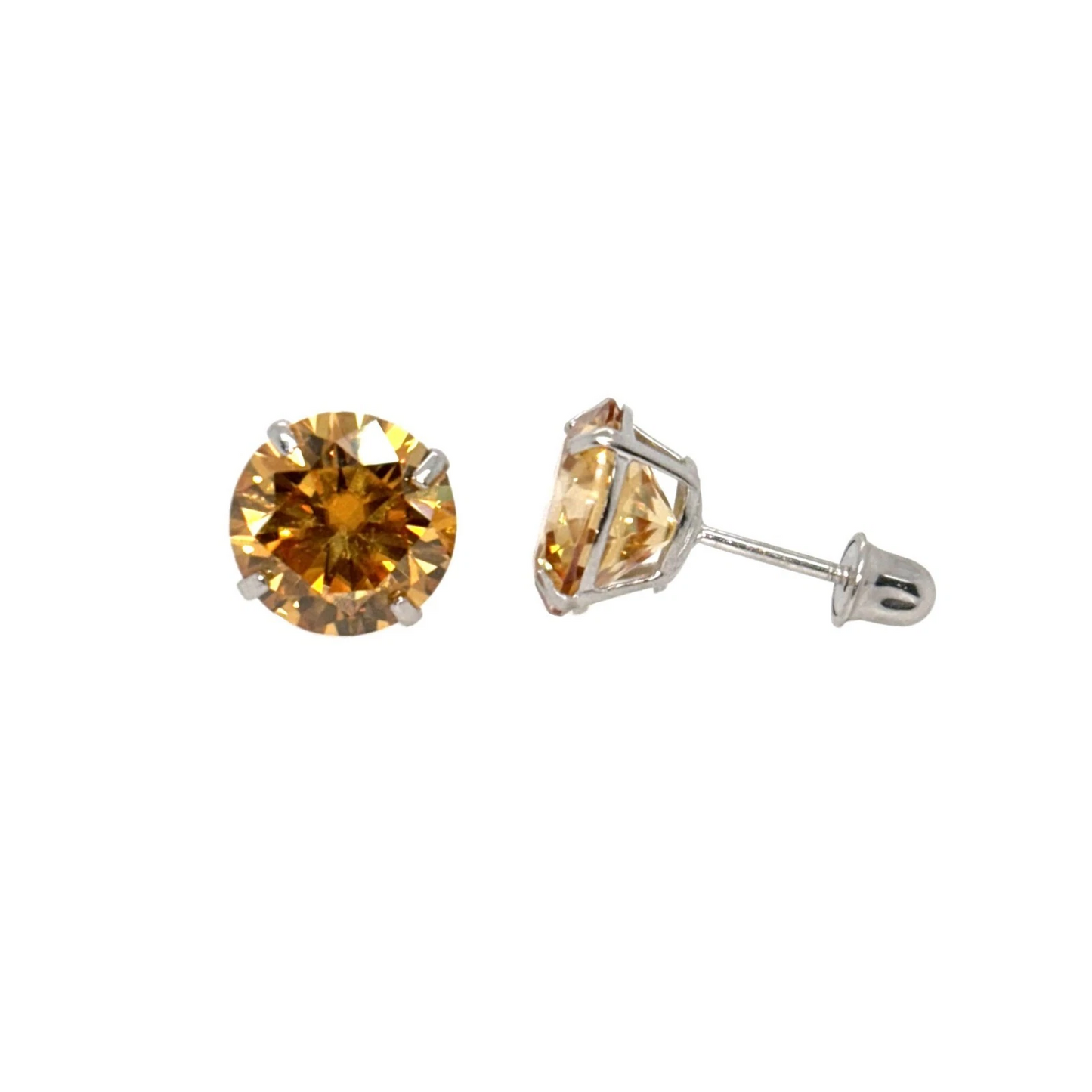 14K Gold Certified GRA D-VVS1 Round Champagne Moissanite Screw Back Studs Earrings