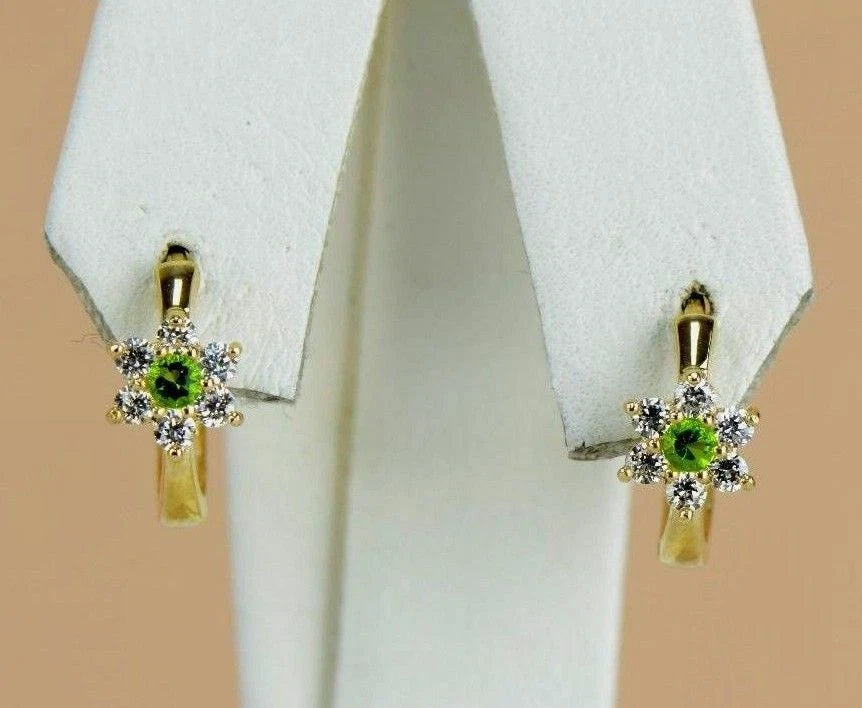 14k Yellow Gold Flower Huggies Hoop Earring Birthstone