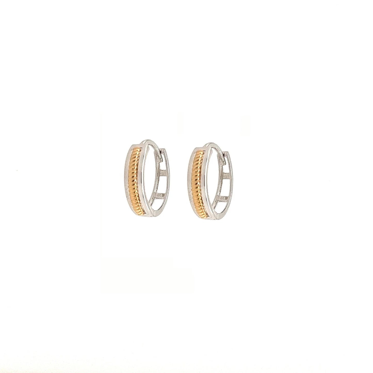14k Yellow and White Gold Huggie Hoop Earrings Two Tones
