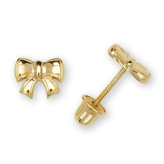 14K Yellow & White Gold Unique small Bow Post Earrings for Women