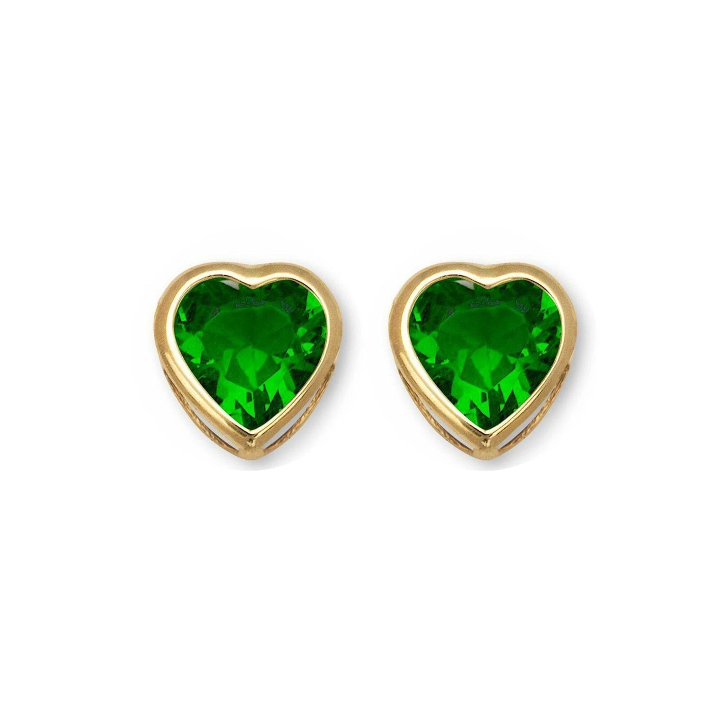 14K Solid Yellow Gold Heart Stud Earrings Birthstone 6mm x 6mm