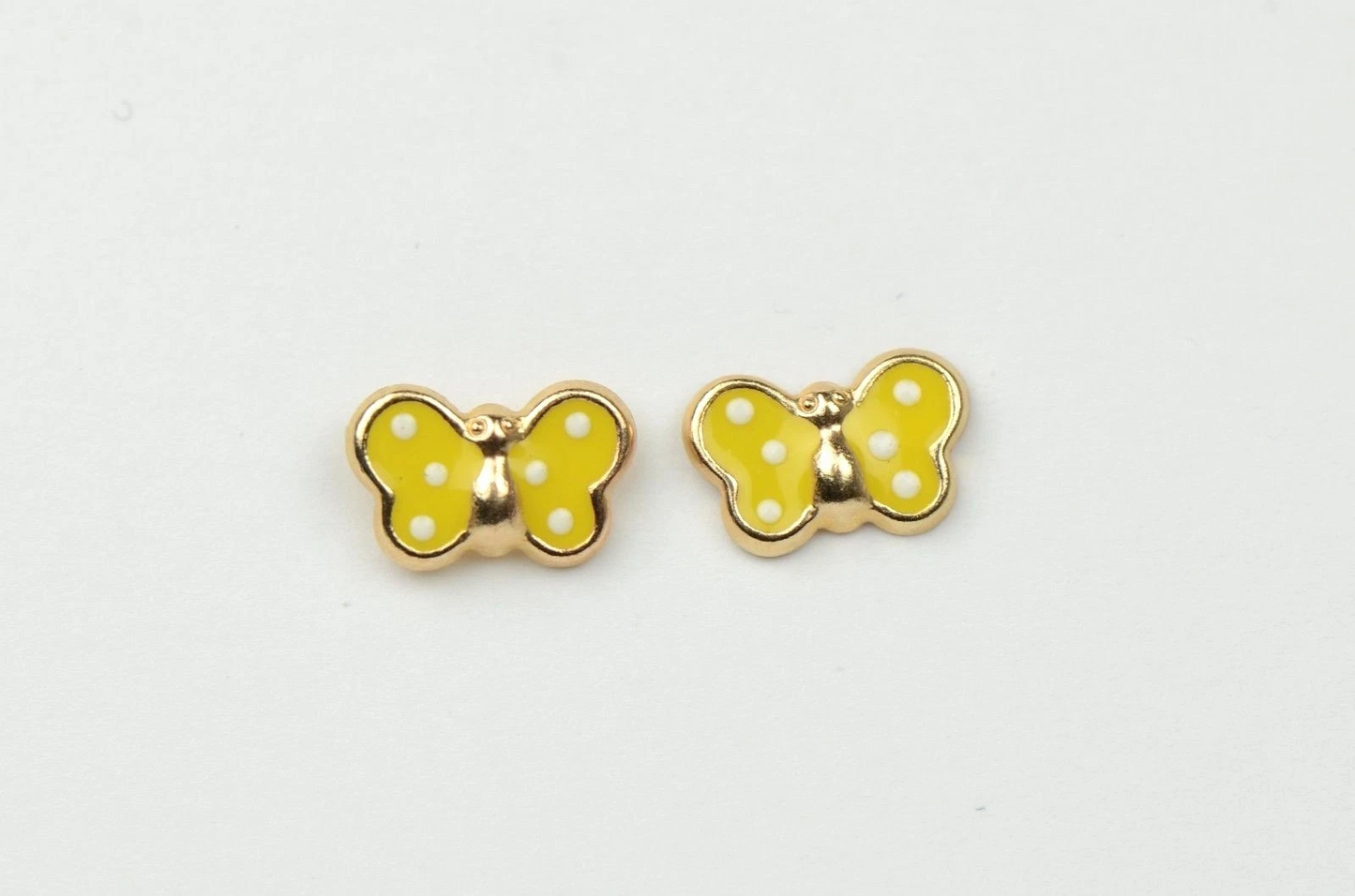 14k Yellow Gold Butterfly Enamel Baby earrings with Screw Back