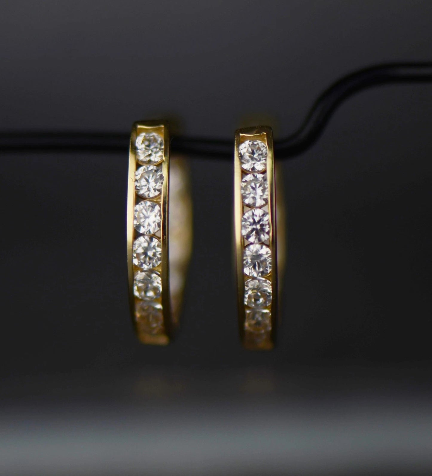 14k Yellow and White Gold Double Sided Huggie Oval Earrings