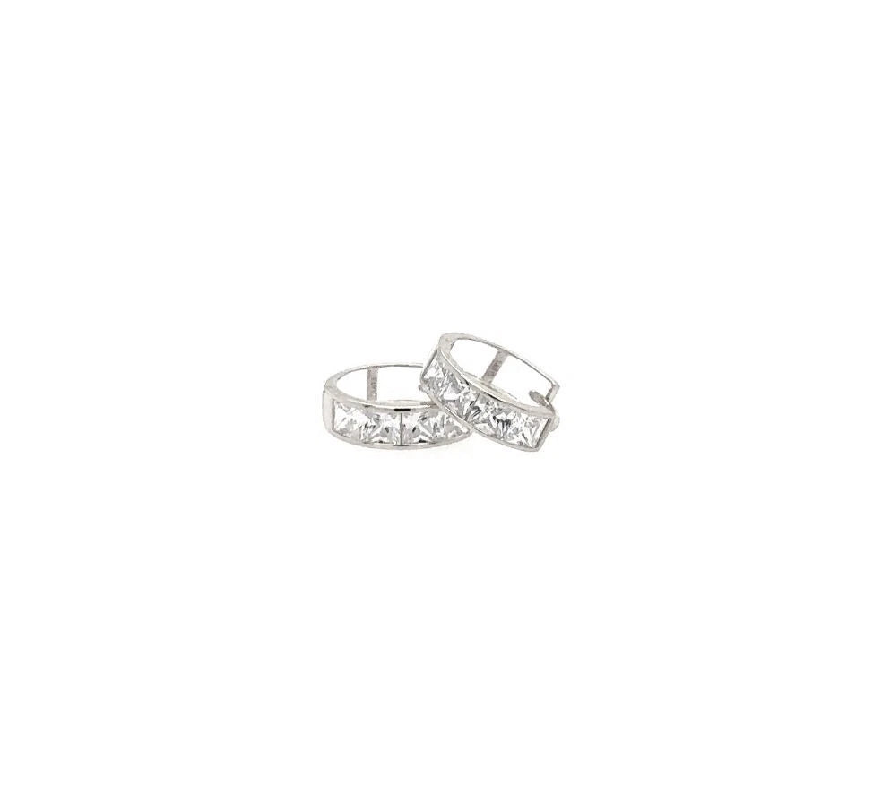 14K White Gold Princess Cut Huggie Hoop Earrings