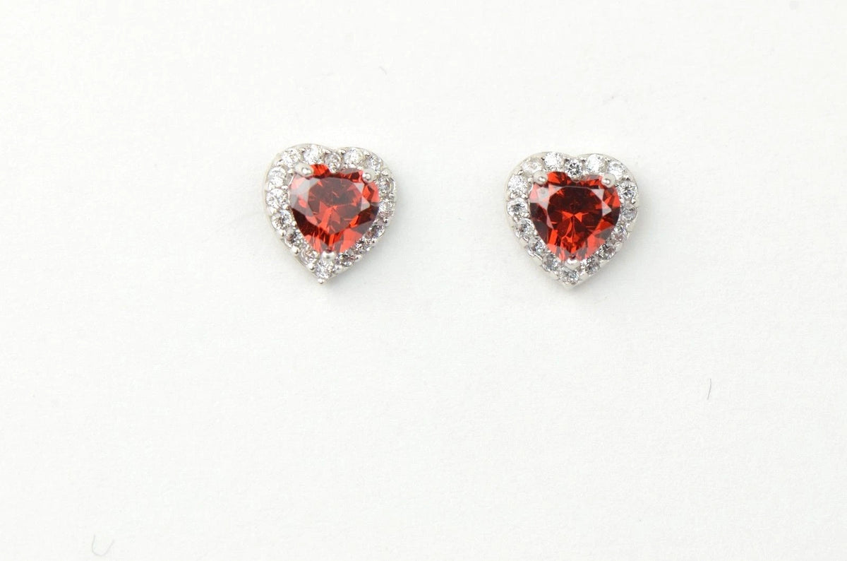 14k Solid White Gold Halo Heart Stud Earrings