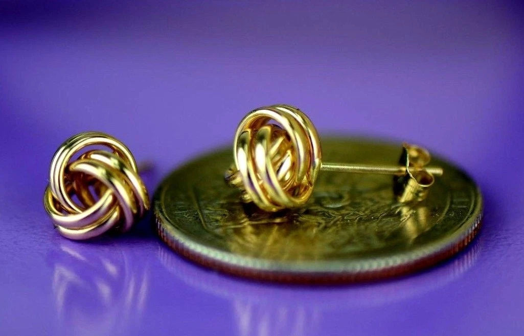 14K Yellow and White Gold Polished Love Knot Stud Earrings