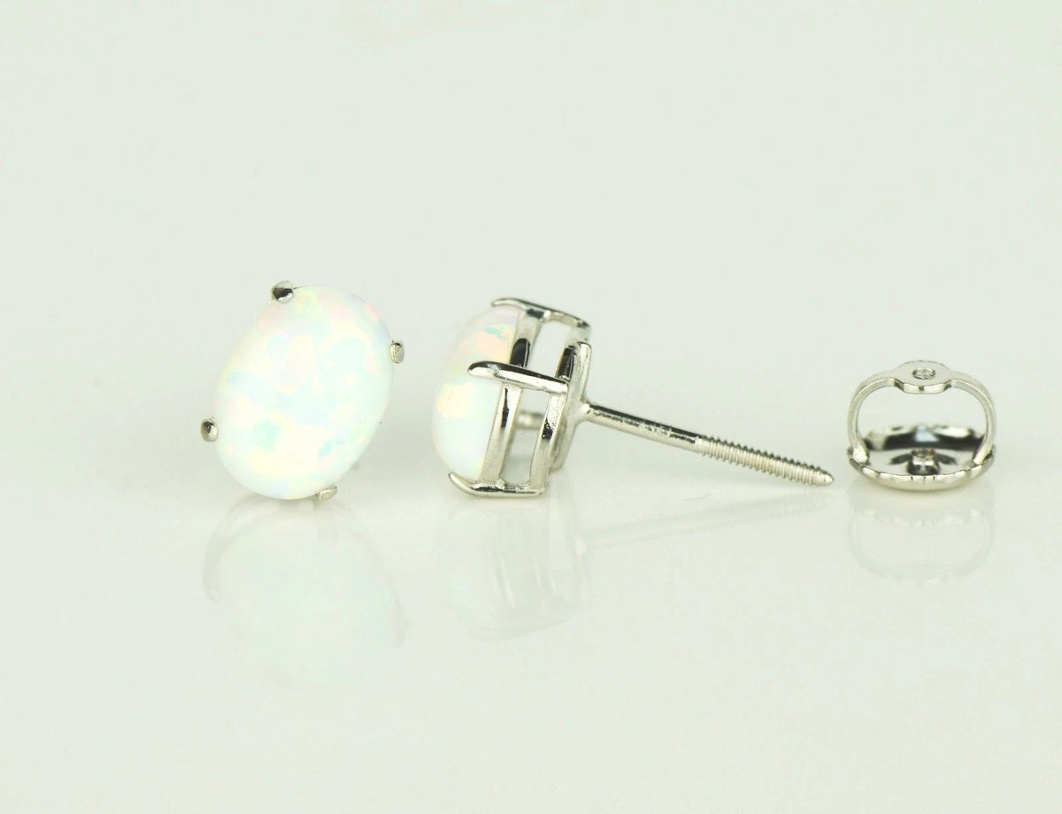 14k Yellow & White Gold Oval Opal Screw Back Stud Earrings for Earrings