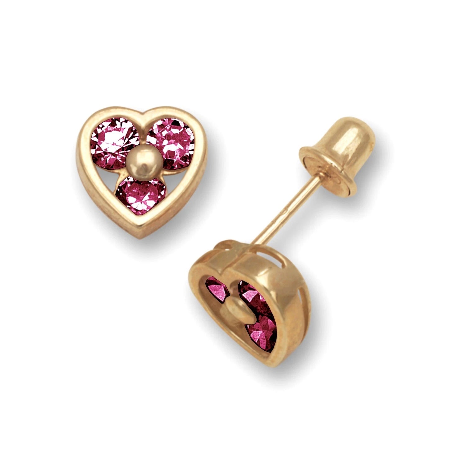 14K Yellow & White Gold Heart Shape CZ Stud Screw Back Earrings for Women