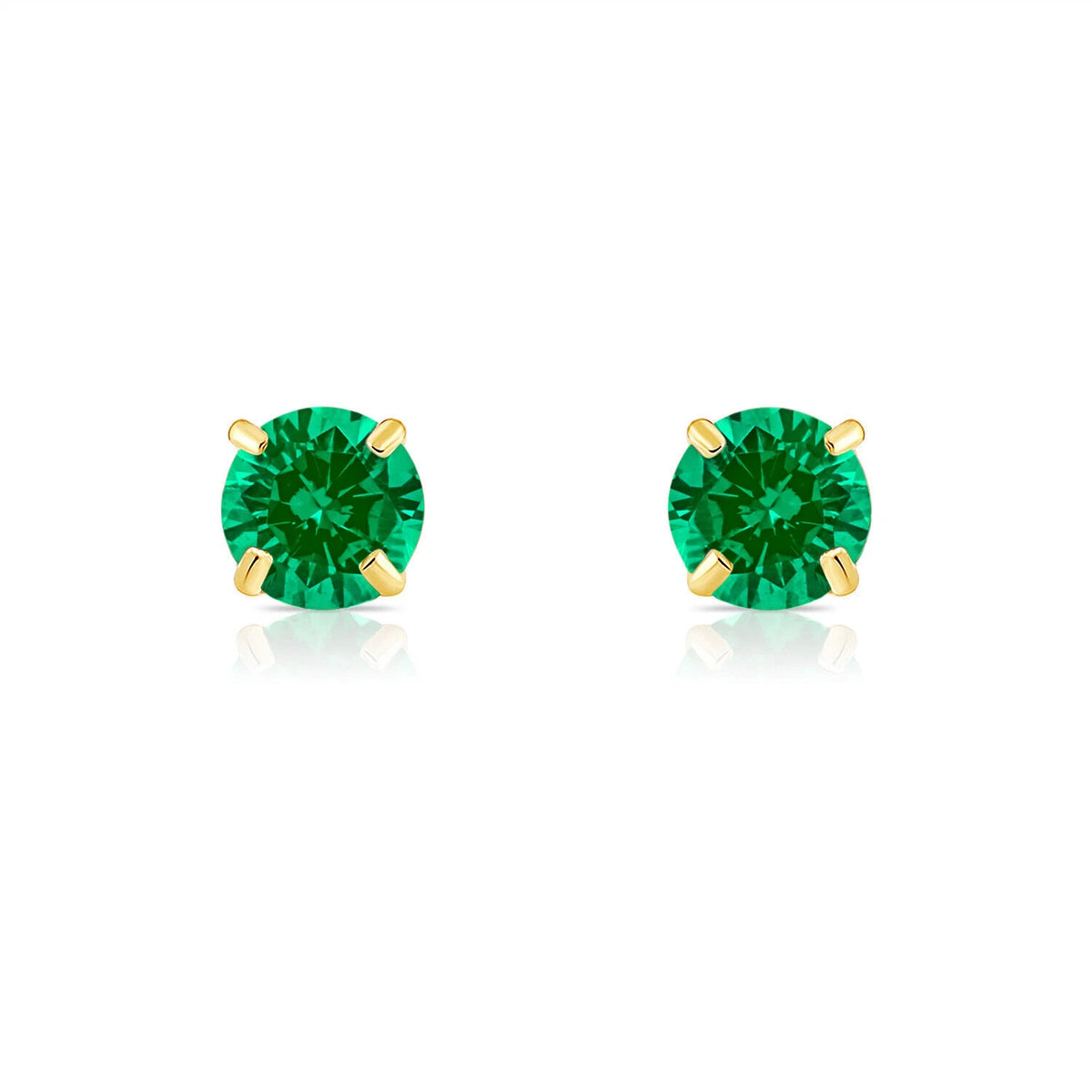 14K Solid Yellow Gold 6mm Round Birthstone Stud Earrings with screw back