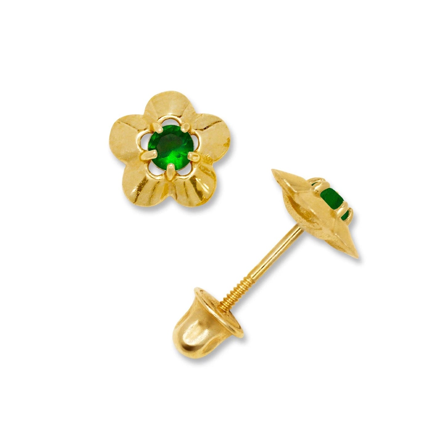 14K Yellow & White Gold Elegant CZ Flower Stud Earrings for Girls