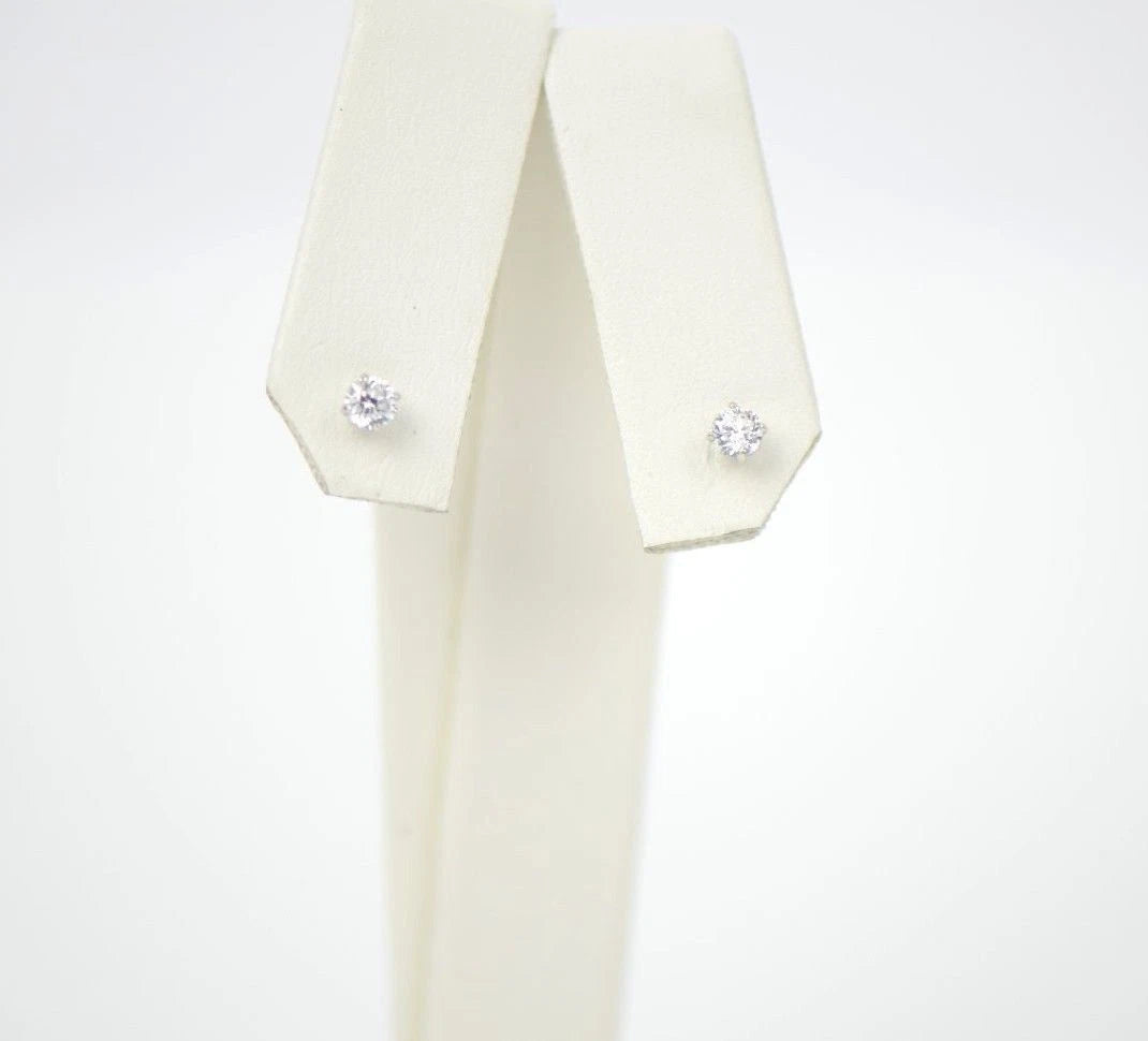 CZ Stud Earring Round cut in 14k white gold Screw back