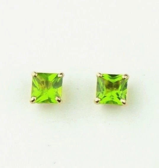 14k Yellow Gold Solid Square Princess Cut Birthstone 4MM CZ Stud Earrings