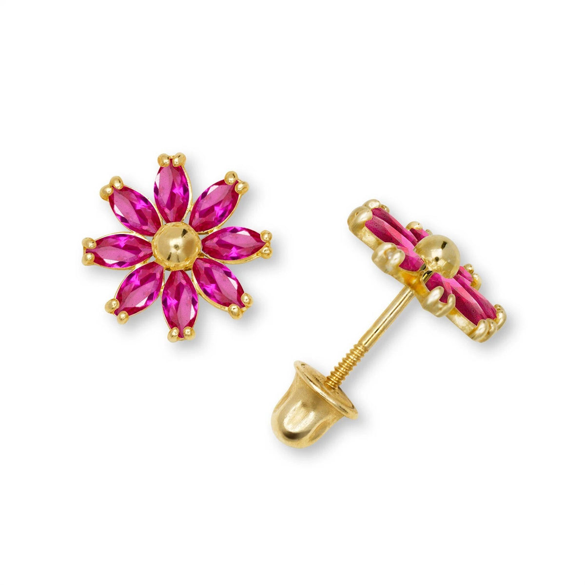 14K Yellow & White Gold Flower Pretty Earrings for Women