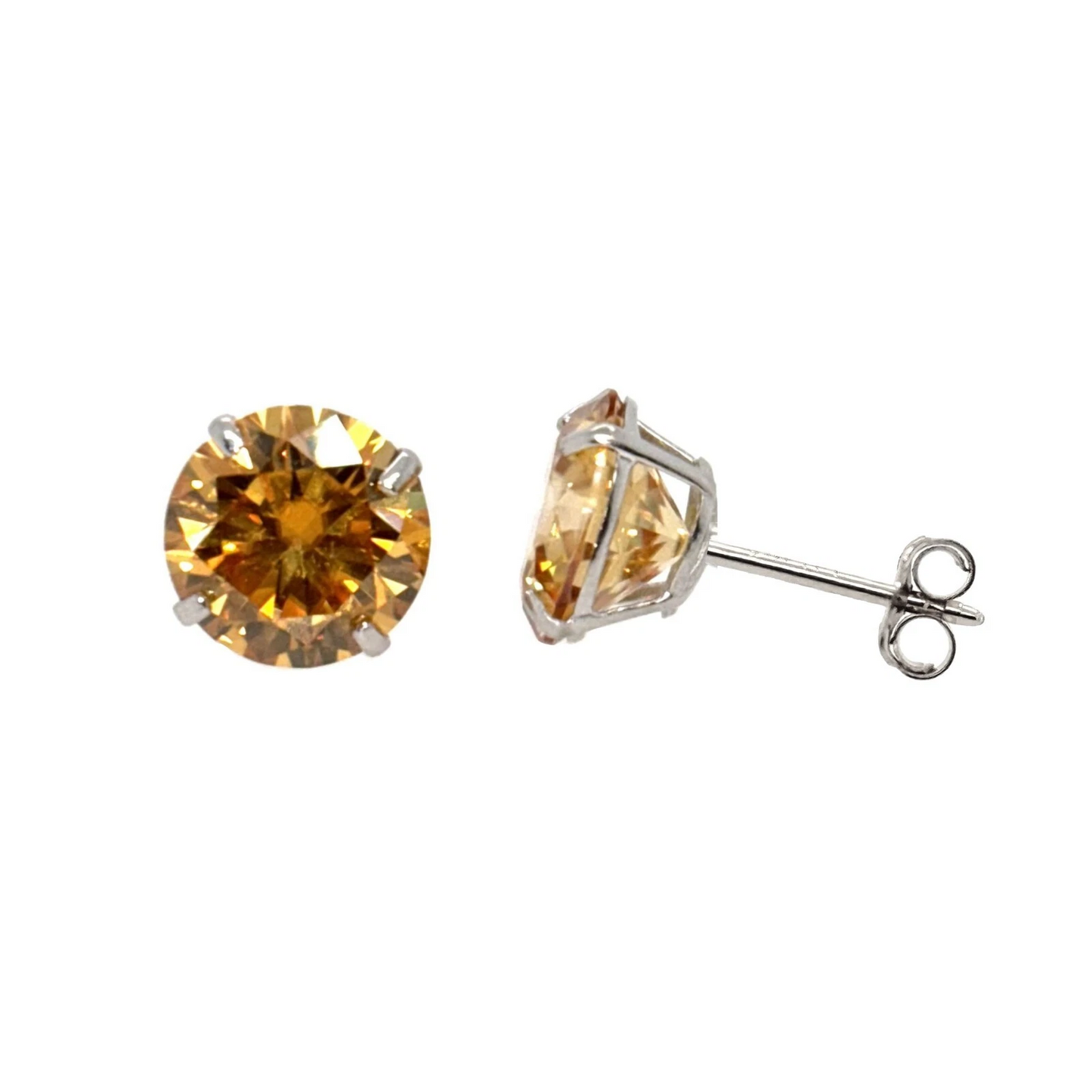 14K Gold Certified GRA D-VVS1 Round Champagne Moissanite Push Back Studs Earrings