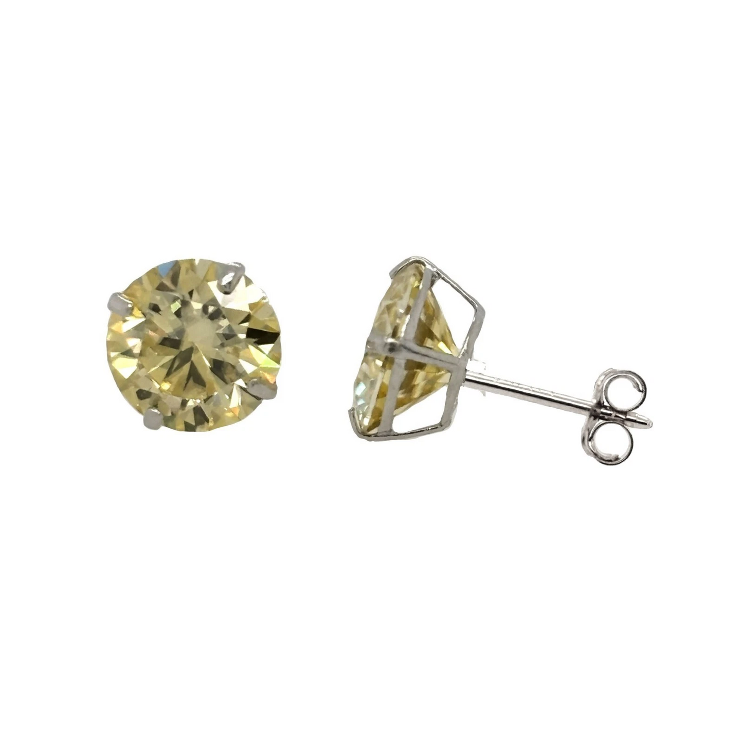 14K Gold GRA Certified D-VVS1 Lemon Yellow Moissanite Push Back Studs Earrings